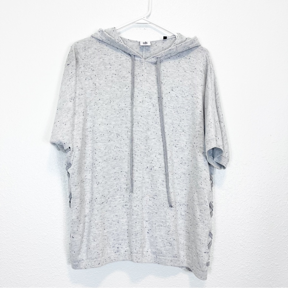 CAbi In Stitches Pullover Gray Speckle Hooded Sweater #3473 Size XS